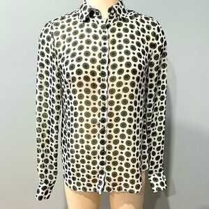 Philosophy Sheer White & Green Print Button Down Long Sleeve Blouse Size XS